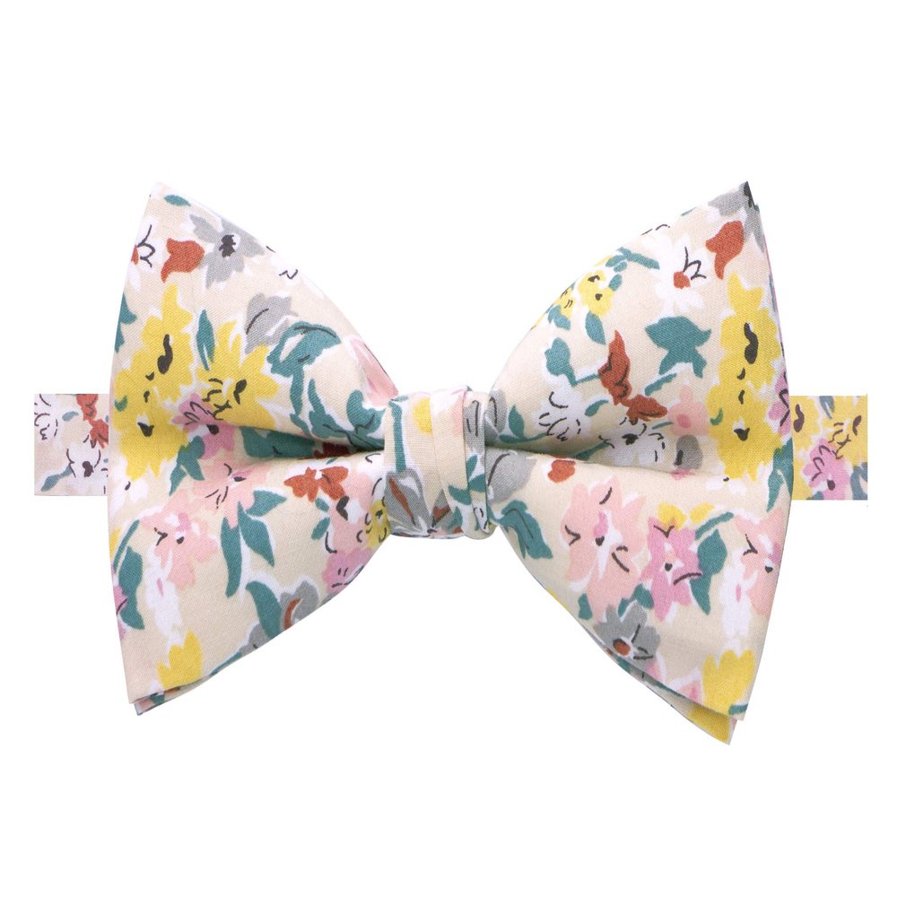 Spring Notion Men's Cotton Floral Print Bow Tie, 33-Ivory