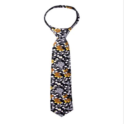 Spring Notion Boys' Cotton Floral Skinny Zipper Tie, Black/Mustard Large
