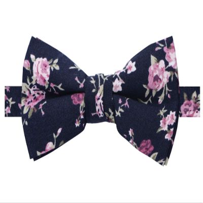 Spring Notion Boys' Cotton Floral Bow Tie, 38-Navy/Pink Small