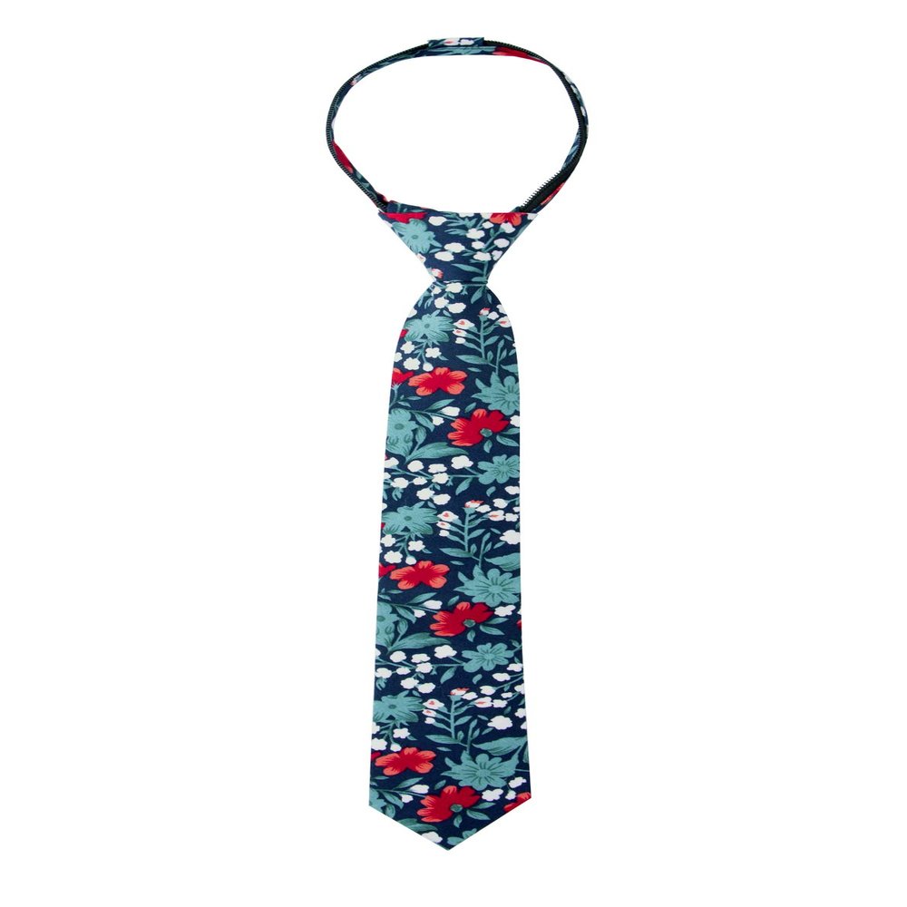 Spring Notion Boys' Cotton Floral Skinny Zipper Tie, Blue/Red Large