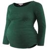 Maternity Shirt Long Sleeve Basic Top Ruch Sides Bodycon Tshirt for Pregnant Women Green M view 1