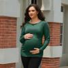 Maternity Shirt Long Sleeve Basic Top Ruch Sides Bodycon Tshirt for Pregnant Women Green M view 3