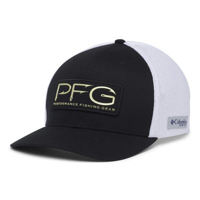 Columbia Unisex PFG Mesh Ball Cap XXL, Black/PFG Hook Patch, One Size