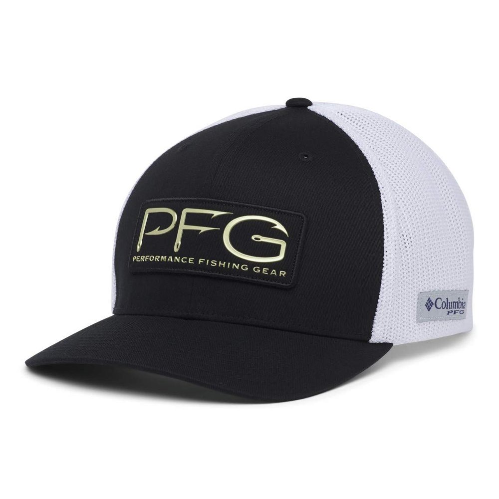 Columbia Unisex PFG Mesh Ball Cap XXL, Black/PFG Hook Patch, One Size