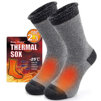 Busy Socks Winter Warm Thermal Socks for Men Women Extra Thick Insulated Heated Crew Boot Socks for Extreme Cold Weather, Large, 1 Pair Dark Grey