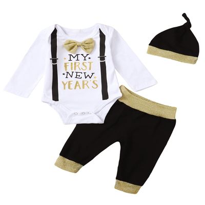 Detigee Baby Boy First New Year's Outfit Toddler Gentleman Pant Clothing Set with Hat (White,12-18 Months)