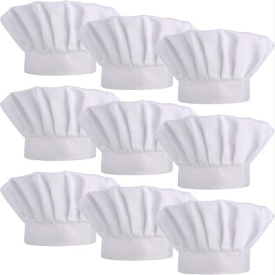 9 Pieces Chef Hats Adjustable Cooking Hat Elastic Kitchen Baker Caps for Adults (White)