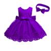 Toddler Baby Flower Girl Princess Lace Dress First Baptism Communion Bowknot Formal Embroidery Tutu Gown Elegant Wedding Bridesmaid Birthday Party Dresses Up with Headwear Dark Purple 18-24 Months view 2
