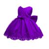 Toddler Baby Flower Girl Princess Lace Dress First Baptism Communion Bowknot Formal Embroidery Tutu Gown Elegant Wedding Bridesmaid Birthday Party Dresses Up with Headwear Dark Purple 18-24 Months view 3