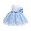 Toddler Baby Flower Girl Princess Lace Dress First Baptism Communion Bowknot Formal Embroidery Tutu Gown Elegant Wedding Bridesmaid Birthday Party Dresses Up with Headwear Blue 6-9 Months view 3