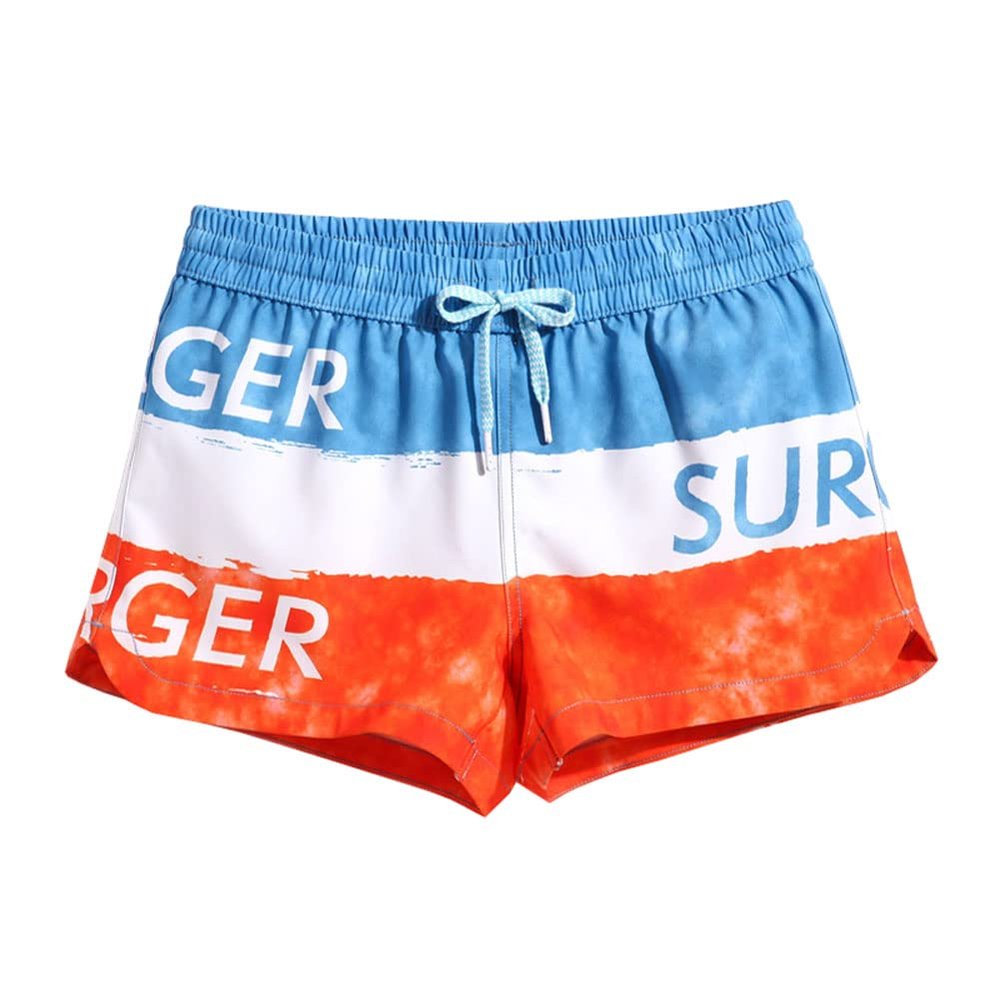 BIKMAN Blue and Red Striped Boardshort Women's Quick-Dry Beach Shorts (XL(Waist:30.1"-32.8"))