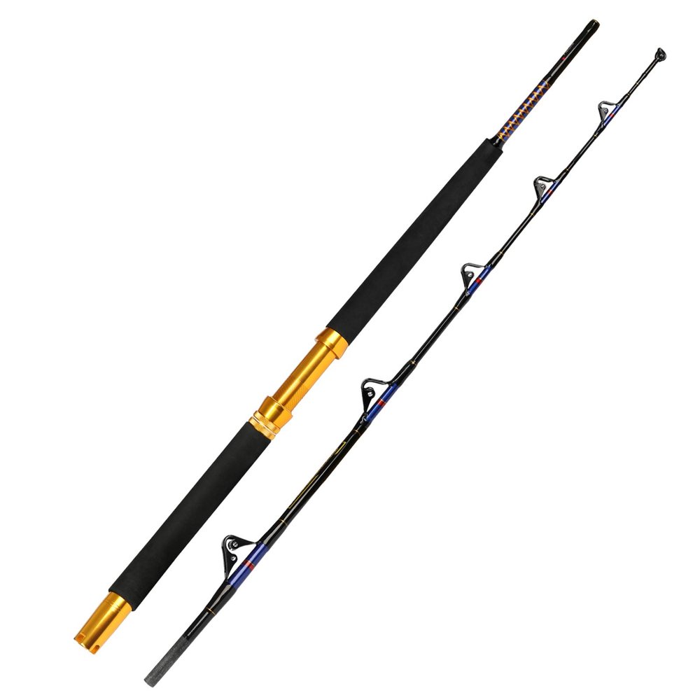 Fiblink 2 Piece Saltwater Trolling Rod Heavy Fishing Roller Rod Big Game Conventional Boat Fishing Pole with Roller Guides (30-50lb,6'6")