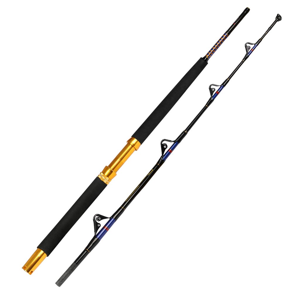 Fiblink Saltwater Offshore Trolling Rod 2 Piece Fishing Roller Rod Big Game Conventional Boat Fishing Pole with Roller Guides (30-50lb,5'6")