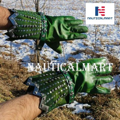 Nautical-Mart Renaissance Leather Gauntlets Reenactment Reenactors Stage Props Leather Historical Knight Accessories