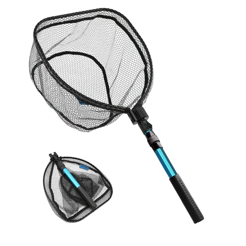 Collapsible Telescopic Pole Fishing Net - Folding Extend Rubber Coated Freshwater Saltwater Landing Net for Trout Bass Steelhead Salmon Kayak (SD-139S(1.1M))