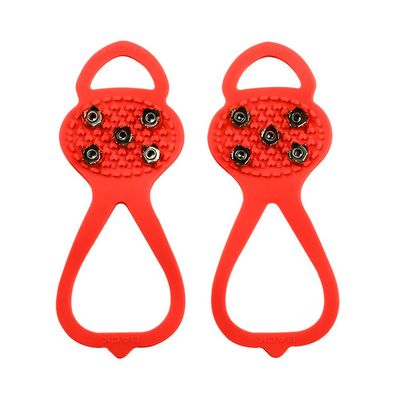 Milaloko 1 Pair (Kids Size) Crampons,Traction Cleats,Spike for Winter Walking Safety,Shoe Grips on IceSnow for Children Girls and Boys (Red)