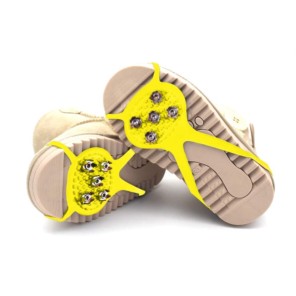 Milaloko 1 Pair (Kids Size) Crampons,Traction Cleats,Spike for Winter Walking Safety,Shoe Grips on IceSnow for Children Girls and Boys (Yellow)