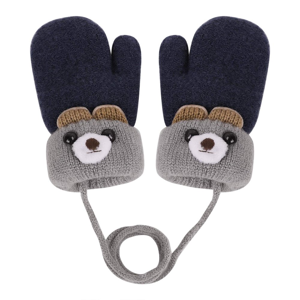 Greenery-GRE Cartoon Infant Toddler Mittens with String Winter Warm Knit Gloves with Fleece Lined for Baby Girls Boys 0-3 Y