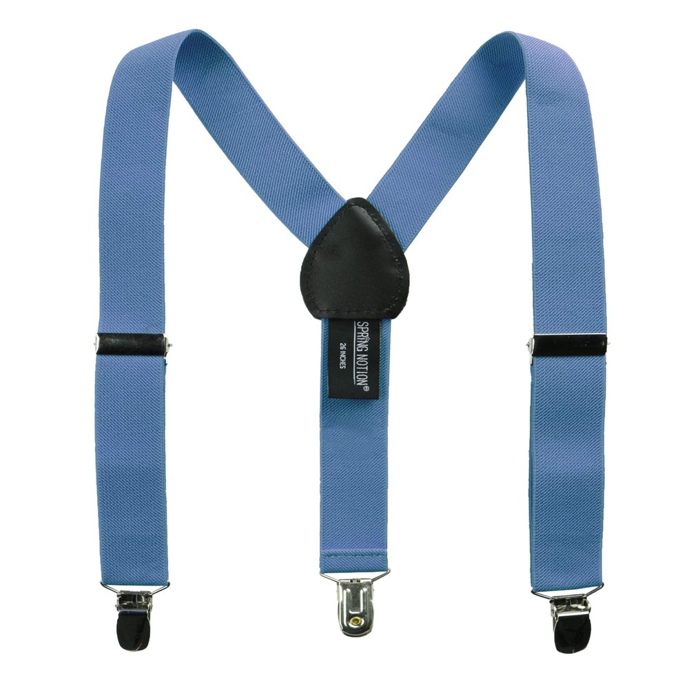 Spring Notion Boys' Elastic Suspenders with Leather Crosspatch Steel Blue Medium