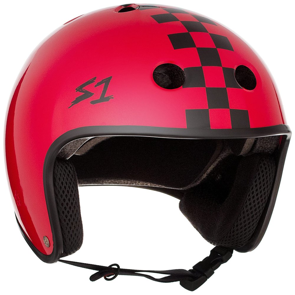 S1 Retro Lifer Helmet for Skateboarding, BMX, and Roller Skating - EPS Fusion Foam, CPSC & ASTM Certified - Red Gloss w/Checkers Medium (21.5")