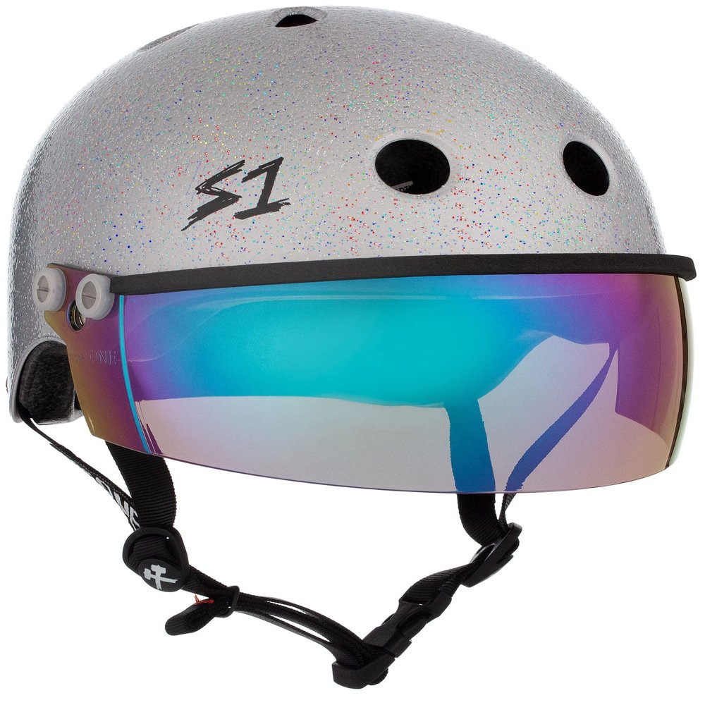 S1 Lifer Visor Helmet Gen 2 for Skateboarding, BMX, and Roller Skating - EPS Fusion Foam, CPSC & ASTM Certified - Silver Gloss Glitter w/Iridium Visor Small (21")