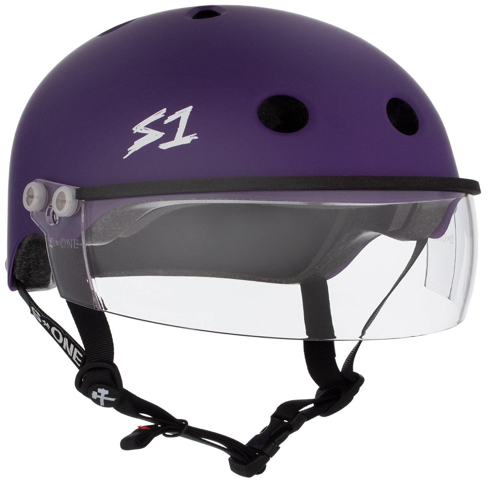 S1 Lifer Visor Helmet Gen 2 for Skateboarding, BMX, and Roller Skating - EPS Fusion Foam, CPSC & ASTM Certified - Purple Matte w/Clear Visor X-Large (22.5")