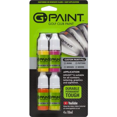 G-Paint Golf Club Paint - Touch Up, Fill in, Customize or Renovate Your Clubs - 4 Pack of 10ml Bottles. Yellow, Pink, Orange & Green