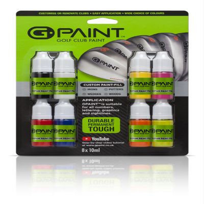 G-Paint Golf Club Paint Touch Up, Fill In, Customize or Renovate Your Clubs - 8 Pack of 10ml Bottles. Black, White, Red, Blue, Yellow, Pink, Orange & Green