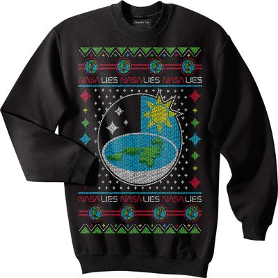 Qraphic Tee Flat Earth sweatshirt, NASA, Earth is flat sweatshirt, Ugly Christmas Sweater (XL) Black
