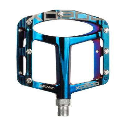 Xpedo Spry Flat Bicycling Pedals | Aluminum Body, 11mm Low-Profile, 106x100mm Platform, 28 Replaceable Steel Pins | MTB Trail/Enduro | Blue Ray