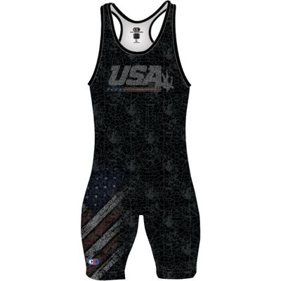 Cliff Keen Patriot - S79US19 (XS) - Men's Wrestling Singlet - Modern Style - Unisex - USA Flag Pattern - Black