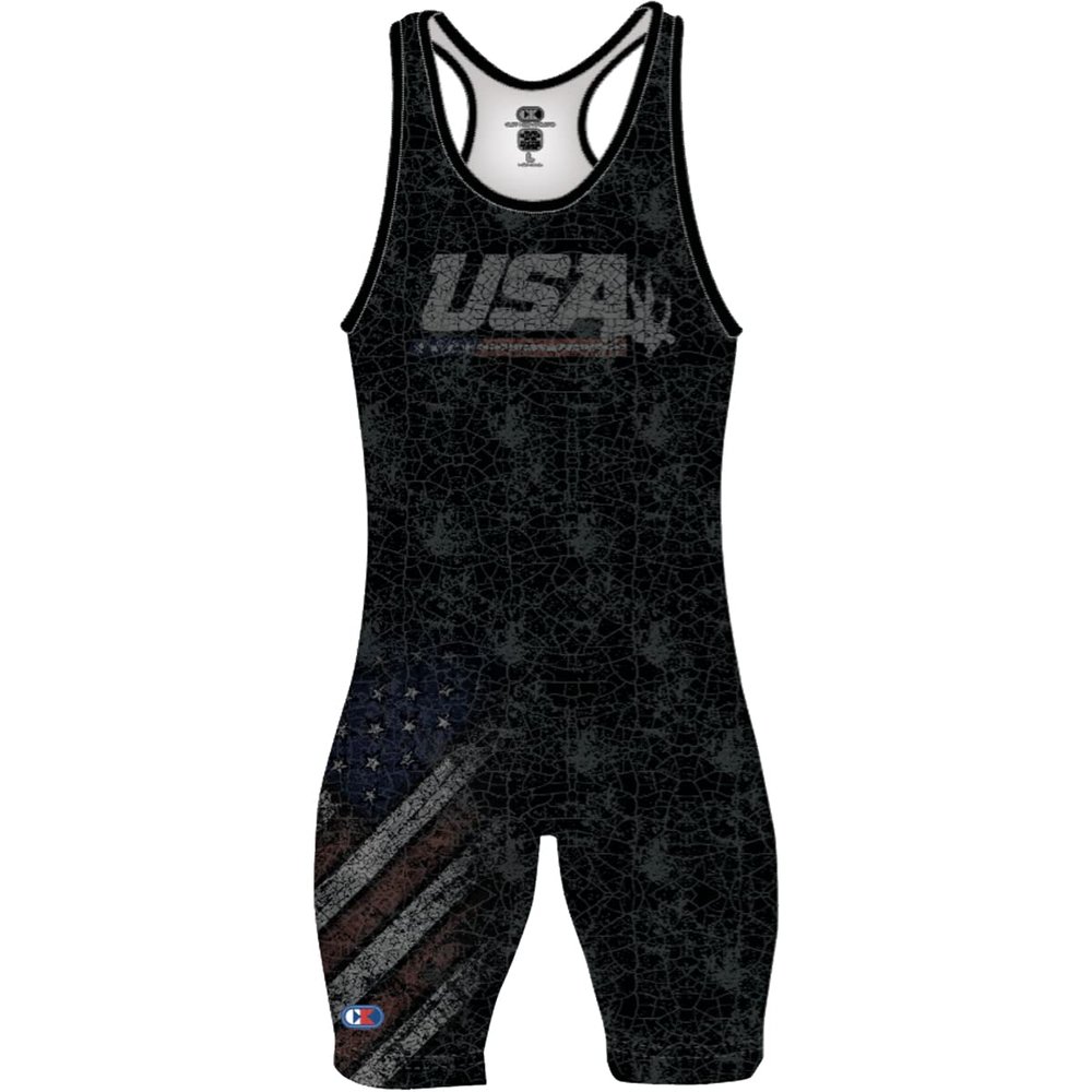 Cliff Keen Patriot - S79US19 (XS) - Men's Wrestling Singlet - Modern Style - Unisex - USA Flag Pattern - Black