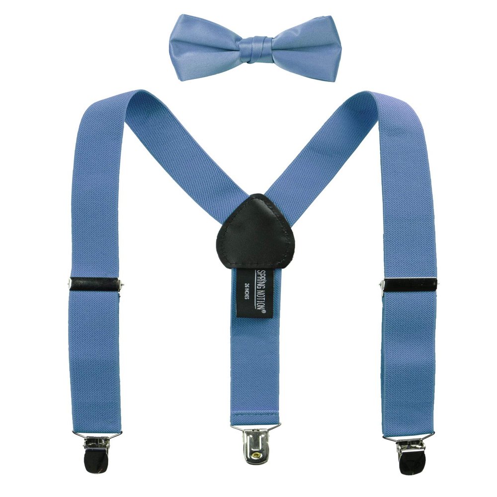 Spring Notion Boys' Suspenders and Solid Color Bowtie Set Steel Blue Medium