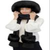 Women Girls Cute Panda Animal Winter Hats 3 in 1 Warm Plush Hoodie Cap Paw Gloves Mitten Scarf Set (Black, With Fur Trim) view 1