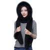 Women Girls Cute Panda Animal Winter Hats 3 in 1 Warm Plush Hoodie Cap Paw Gloves Mitten Scarf Set (Black, With Fur Trim) view 4