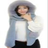 Women Girls Cute Panda Animal Winter Hats 3 in 1 Warm Plush Hoodie Cap Paw Gloves Mitten Scarf Set (Grey, With Fur Trim) view 1