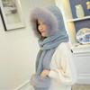 Women Girls Cute Panda Animal Winter Hats 3 in 1 Warm Plush Hoodie Cap Paw Gloves Mitten Scarf Set (Grey, With Fur Trim) view 2