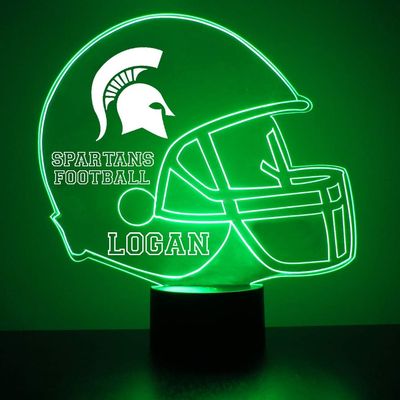 Custom Michigan State University Spartans Football Helmet LED Sign Night Light Lamp with Remote, Light Up Display with Personalized Name or Image, Customized, Made in The USA, Clear Acrylic, 4 Modes