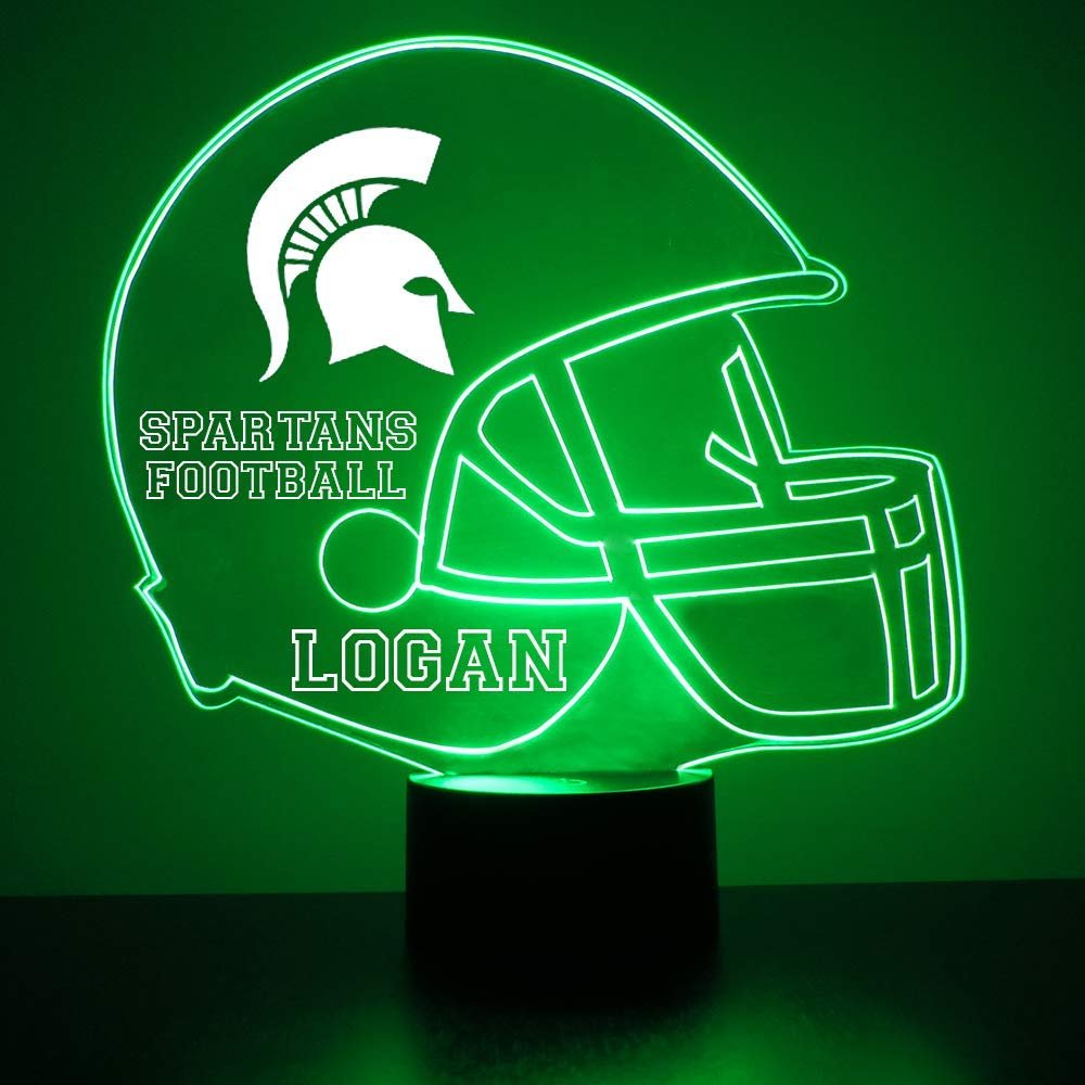 Custom Michigan State University Spartans Football Helmet LED Sign Night Light Lamp with Remote, Light Up Display with Personalized Name or Image, Customized, Made in The USA, Clear Acrylic, 4 Modes