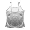 TiaoBug Girls Shiny Metallic Dance Crop Tops Sleeveless Camisole Tank Tops Jazz Dancing Performance Shirt Metallic Silver 6 view 4