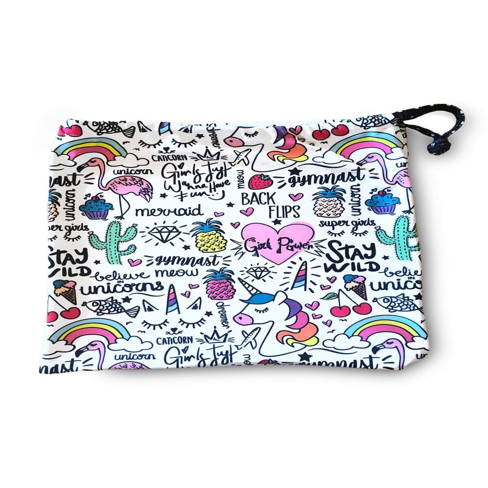 Destira Unicorn Doodles Grip Bag, Rainbows Gymnastics Drawstring Gym Bag