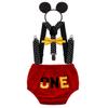 FMYFWY Baby Boys 1st Birthday Outfits Cake Smash Photo Props 4Pcs Clothes Set ONE Bloomers Suspenders Bowtie Headband Red 6-12M view 1