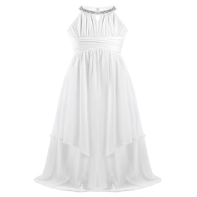 ranrann Kids Girls Dress Sequined Halter Special Occasion Dresses Elegant Long Birthday Party Dress Maxi Ball Gown Ivory 8