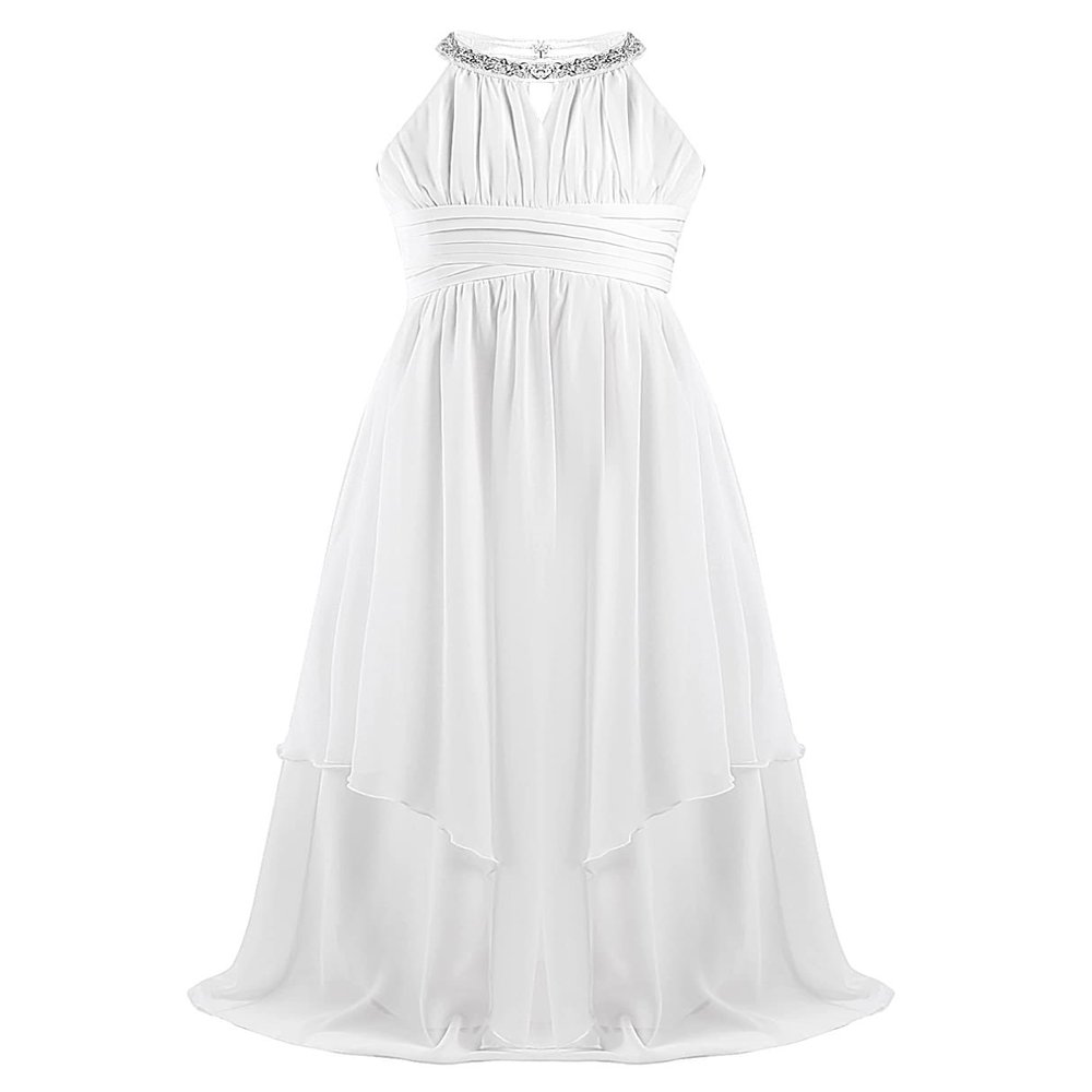 ranrann Kids Girls Dress Sequined Halter Special Occasion Dresses Elegant Long Birthday Party Dress Maxi Ball Gown Ivory 8