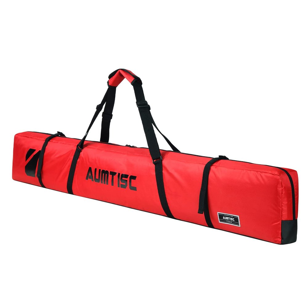 AUMTISC Ski Bag, Padded Ski Bags for Air Travel, Single Ski Carry Bag to Transport Skis, Waterproof Snow Skiing Travel Bags for Flying with Adjustable Handle, 170cm Red