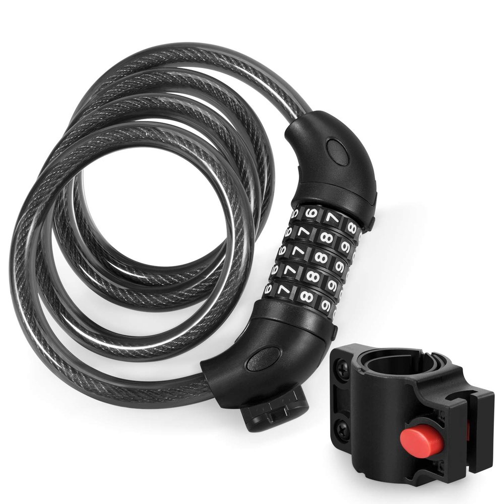 Flexzion Combination Bike Lock Cable - 5-Digit Combo Bicycle Lock Cable, Keyless, Heavy-Duty Anti Theft Bike Lock with Mounting Bracket for Kids Bike, E-Bike, Motorcycle and More, Black