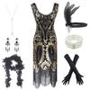 Women's Roaring 20s V-Neck Gatsby Flapper Dresses with accessories set (XX-Large, Style 5 Black&Gold) view 1