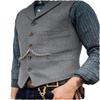 Aesido Formal Men's Vests Slim Fit Soft Wool Tweed Herringbone Business Suit Vest Waistcoat for Wedding Groomsmen(Silver Grey,XXXL) view 1
