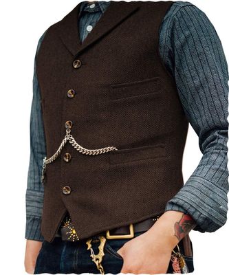 Aesido Formal Men's Vests Slim Fit Soft Wool Tweed Herringbone Business Suit Vest Waistcoat for Wedding Groomsmen(Coffee,M)