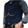Aesido Formal Men's Vests Slim Fit Soft Wool Tweed Herringbone Business Suit Vest Waistcoat for Wedding Groomsmen(Navy,L) view 1
